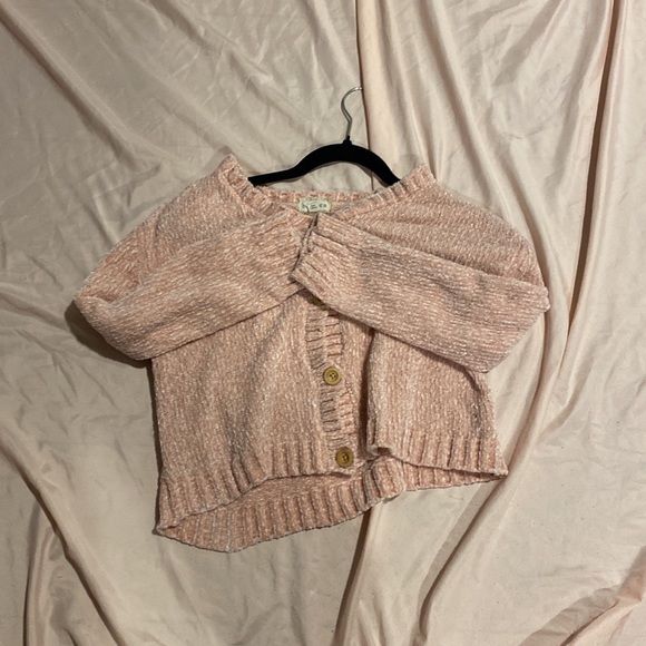 Kids light pink cardigan with tan buttons - Picture 2 of 4